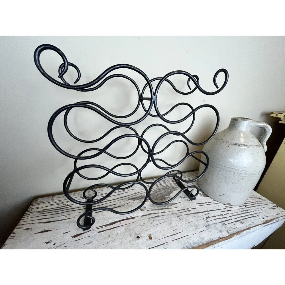 Vintage Scroll Design Ornate Heavy Iron Freestanding 10 Bottle Wine Bottle Rack